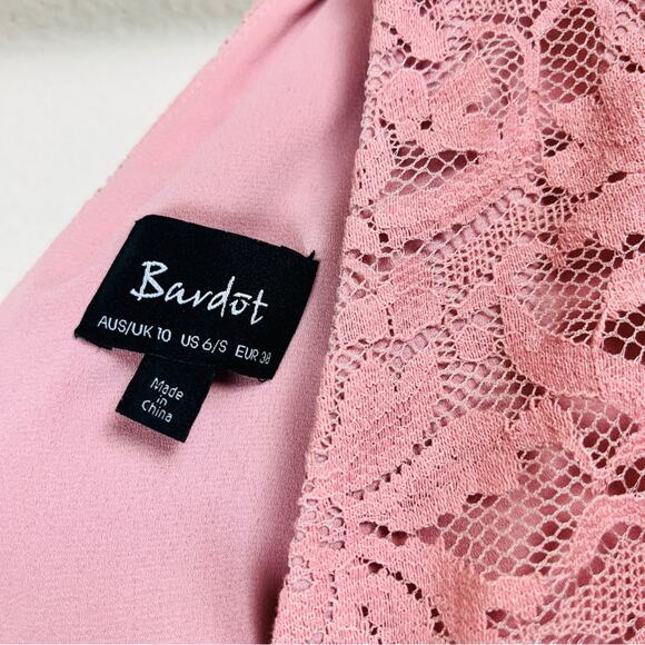 BARDOT Dusty Pink Lace Romantic Tiered Ruffle Mini Dress Cocktail Wedding SMALL - Picture 5 of 10